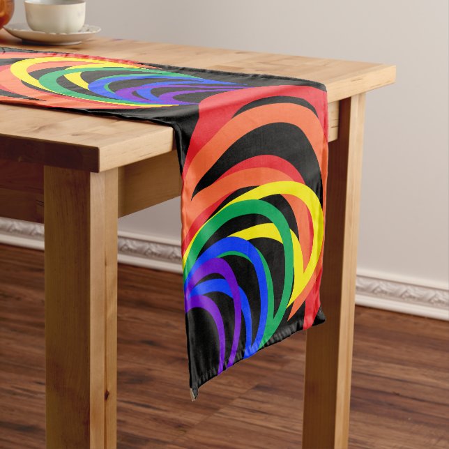 Rainbow Colour Abstract Crescent Short Table Runne Runner (In Situ)