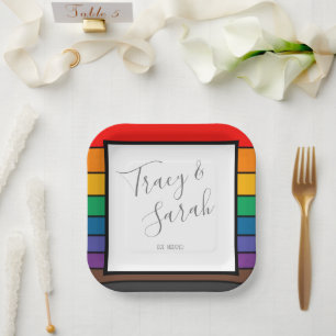 Rainbow Colour block Stripes Paper Plate