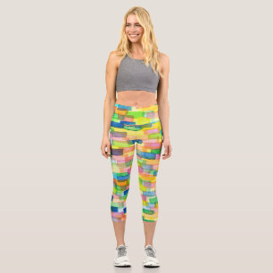 Rainbow colour box brick pattern capri leggings