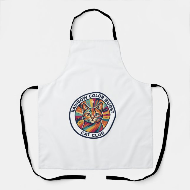 Rainbow Colour Burst Cat Cute Kitty Design - Rainb Apron (Front)