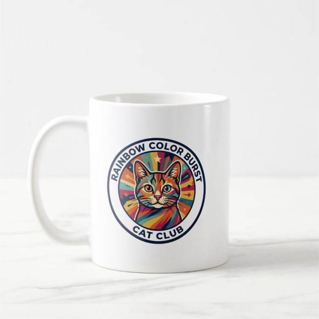 Rainbow Colour Burst Cat Cute Kitty Design - Rainb Coffee Mug (Left)