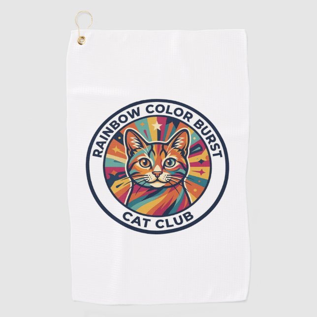 Rainbow Colour Burst Cat Cute Kitty Design - Rainb Golf Towel (Front)