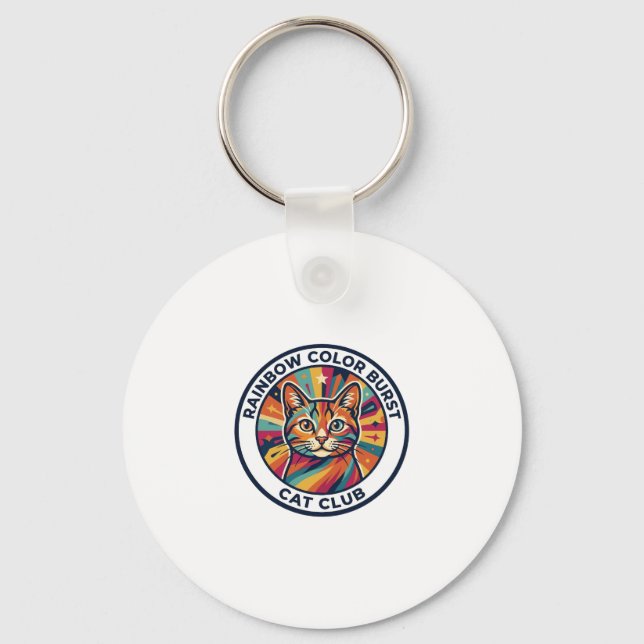 Rainbow Colour Burst Cat Cute Kitty Design - Rainb Key Ring (Front)