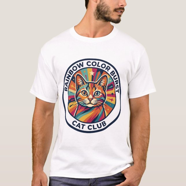 Rainbow Colour Burst Cat Cute Kitty Design - Rainb T-Shirt (Front)