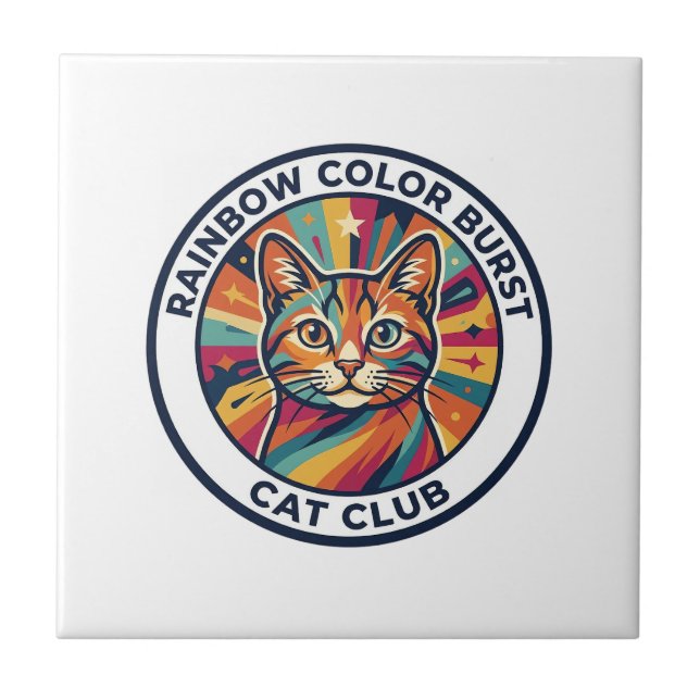 Rainbow Colour Burst Cat Cute Kitty Design - Rainb Tile (Front)