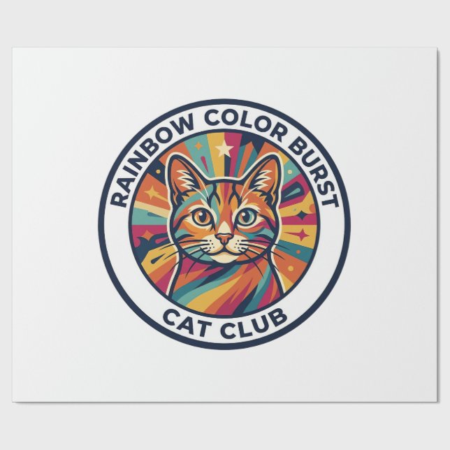 Rainbow Colour Burst Cat Cute Kitty Design - Rainb Wrapping Paper (Flat)
