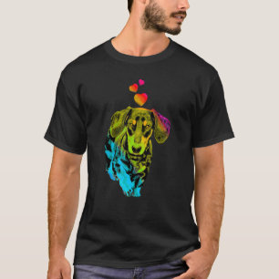 Rainbow Colour Dachshund Dog with Hearts Colourful T-Shirt