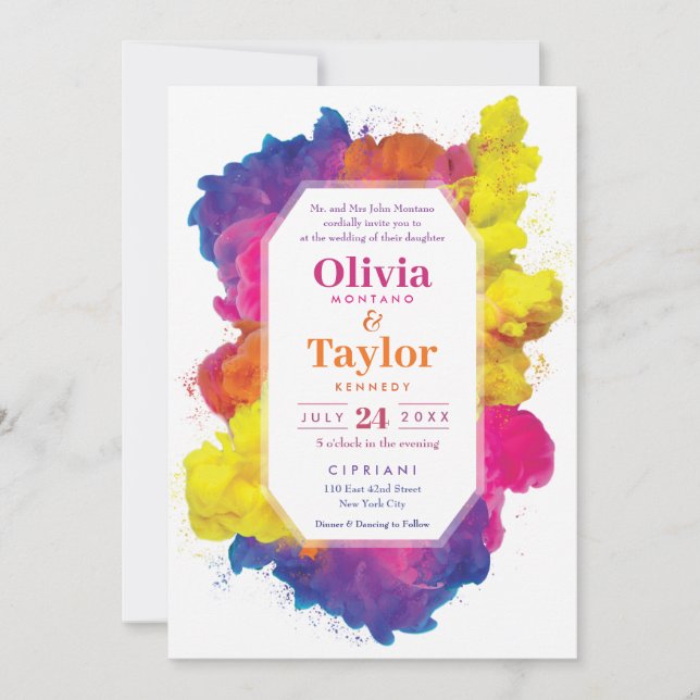 Rainbow Colour Explosion Wedding Invitation (Front)