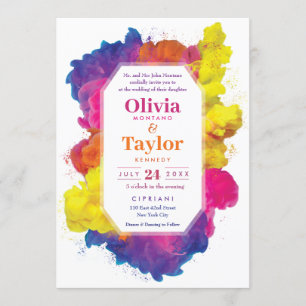 Rainbow Colour Explosion Wedding Invitation