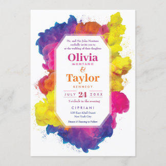 Rainbow Colour Explosion Wedding Invitation