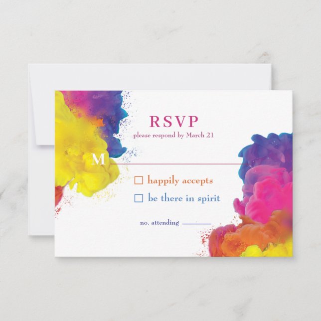 Rainbow Colour Explosion Wedding RSVP Card (Front)