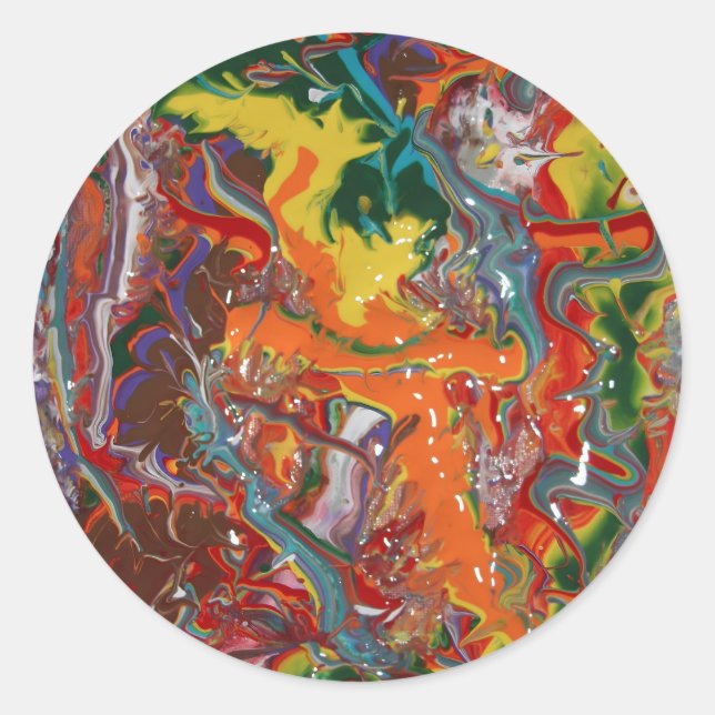 Rainbow Colour Flow Paint Art Classic Round Sticker (Front)