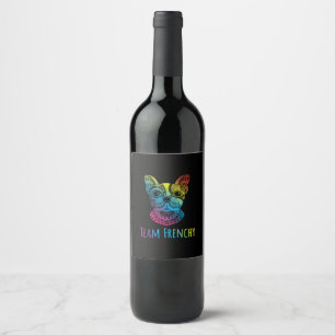 rainbow colour french bulldog gift wine label