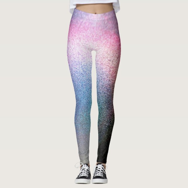 Rainbow Colour Glittered Effect Graphic Print Leggings (Front)