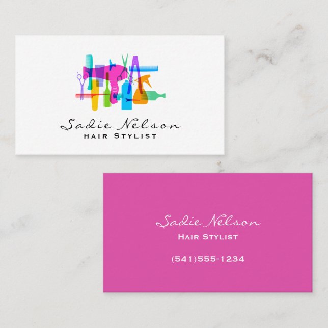 Rainbow Colour Hair Stylist Salon Tools Beauty Business Card (Front/Back)