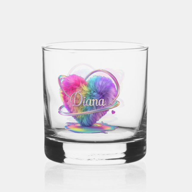 Rainbow colour hart Design  Whiskey Glass (Front)