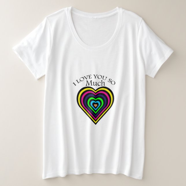 Rainbow colour I love you strips heart hart Plus Size T-Shirt (Design Front)