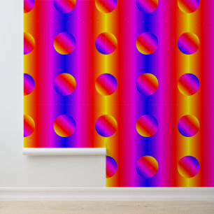 Rainbow Colour Neon Stripe and Circle Pattern Art Wallpaper