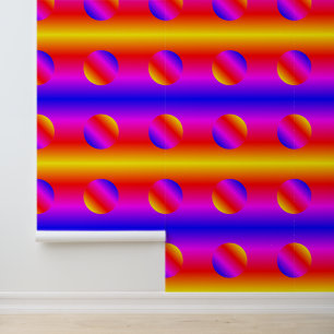 Rainbow Colour Neon Stripe and Circles Art Pattern Wallpaper