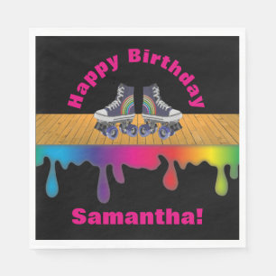 Rainbow Colour Paint  Roller Skating Birthday Napkin