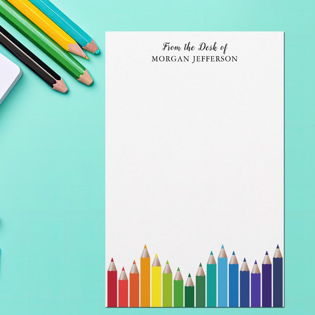 Rainbow Colour Pencils Art Teacher Personalised Stationery (Creator Uploaded)