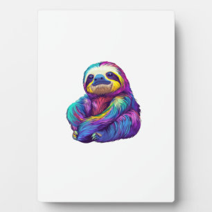 Rainbow Colour Sloth Art Long Sleeve T-Shirt Plaque