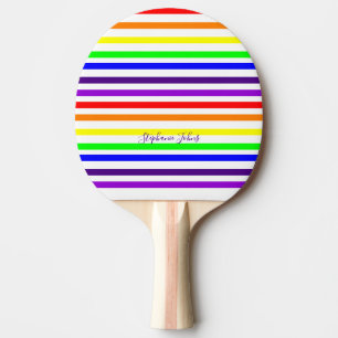 Rainbow Colour Stripes Custom Name Bridesmaid Gift Ping Pong Paddle