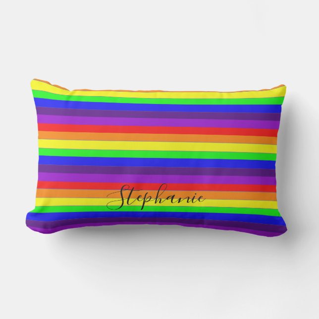 Rainbow Colour Stripes Lines Abstract Monogram Coo Lumbar Cushion (Front)