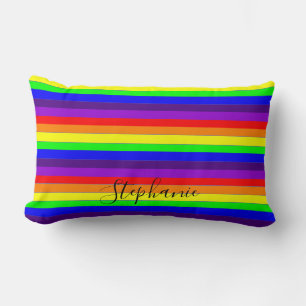 Rainbow Colour Stripes Lines Abstract Monogram Coo Lumbar Cushion