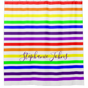 Rainbow Colour Stripes Monograms Name Custom 2024 Shower Curtain