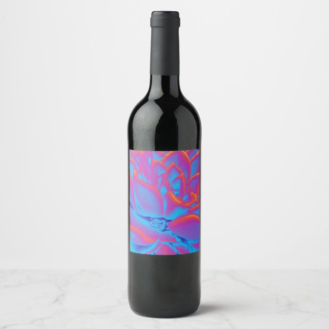 Rainbow colour Succulent plant Wine Label (Front)