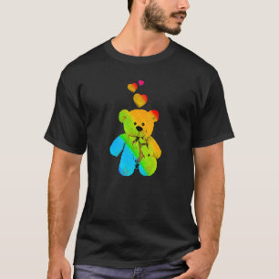 Rainbow Colour Teddy Bear with Hearts Colourful  2 T-Shirt
