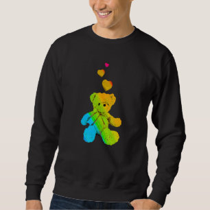 Rainbow Colour Teddy Bear with Hearts Colourful 7 Sweatshirt