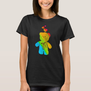 Rainbow Colour Teddy Bear with Hearts Colourful 8 T-Shirt
