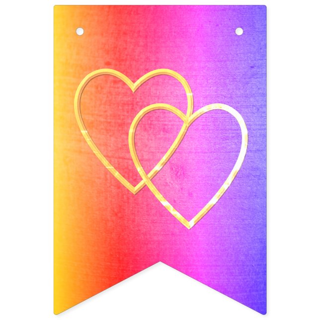 Rainbow colour Two golden hearts Bunting (First Flag)