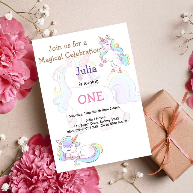 Rainbow colour Unicorn baby girl birthday  Invitation (Creator Uploaded)