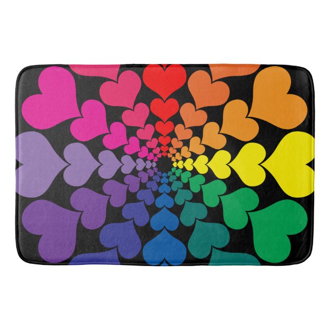 Rainbow Colour Valentine Hearts Pattern Memory Foa Bath Mat (Front)