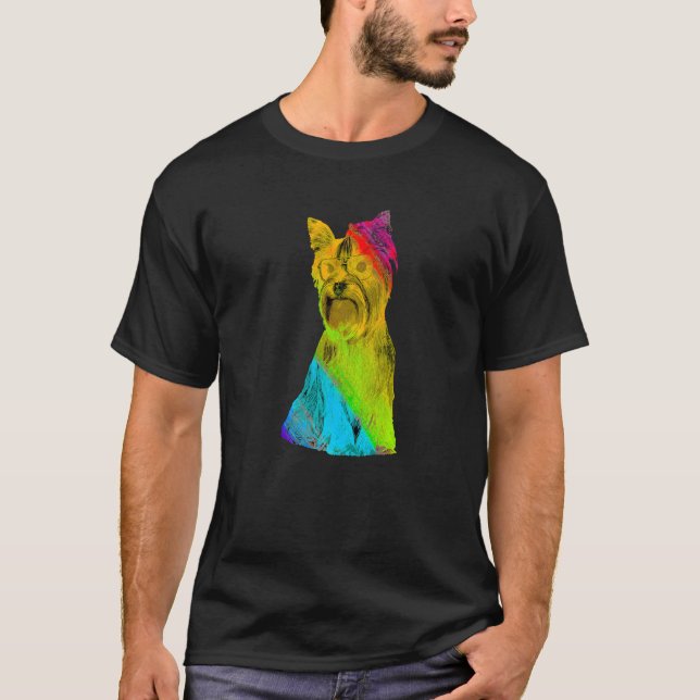 Rainbow Colour Yorkshire Terrier with Sunglasses C T-Shirt (Front)