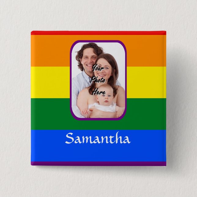 Rainbow coloured 15 cm square badge (Front)