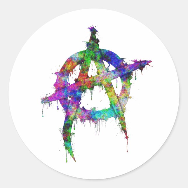 Rainbow Coloured Anarchy Symbol Classic Round Sticker (Front)
