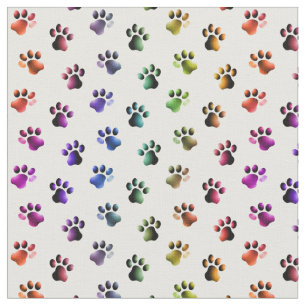 Rainbow Coloured Animal Cat Dog Paw Prints Fabric