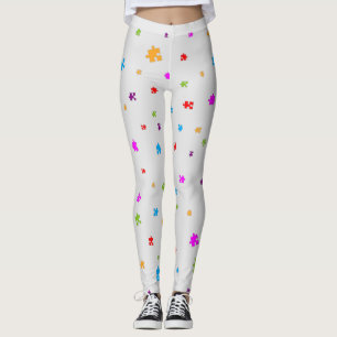 Rainbow Coloured Autism Puzzle Pieces on LIGHT GRE Leggings