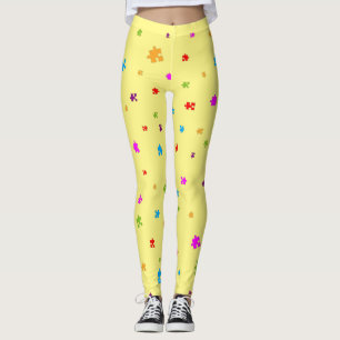 Rainbow Coloured Autism Puzzle Pieces on YELLOW Leggings