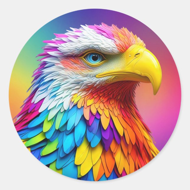 Rainbow Coloured Bald Eagle-65456 Classic Round Sticker (Front)