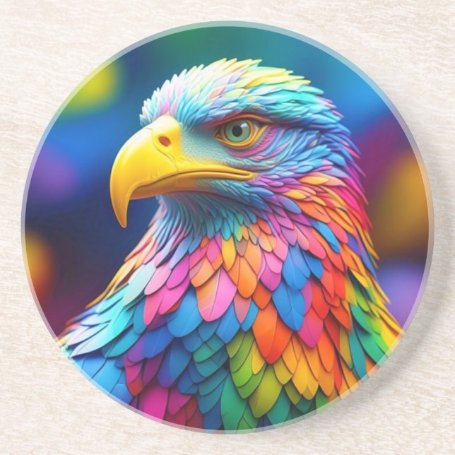Rainbow Coloured Bald Eagle-65456 Coaster (Front)
