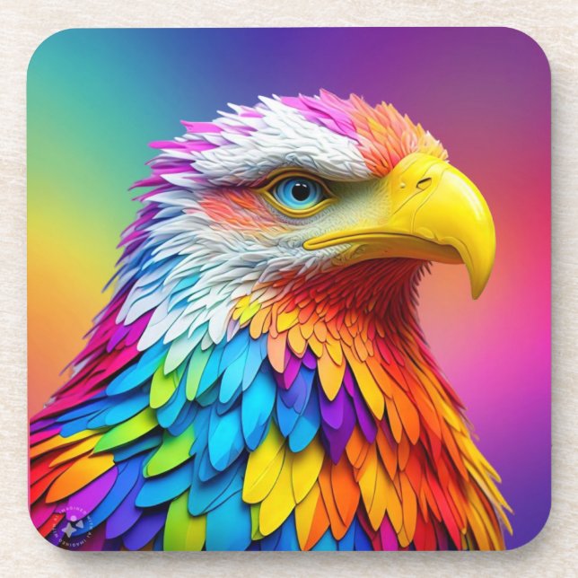 Rainbow Coloured Bald Eagle-65456 Coaster (Front)