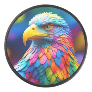 Rainbow Coloured Bald Eagle-65456 Hockey Puck