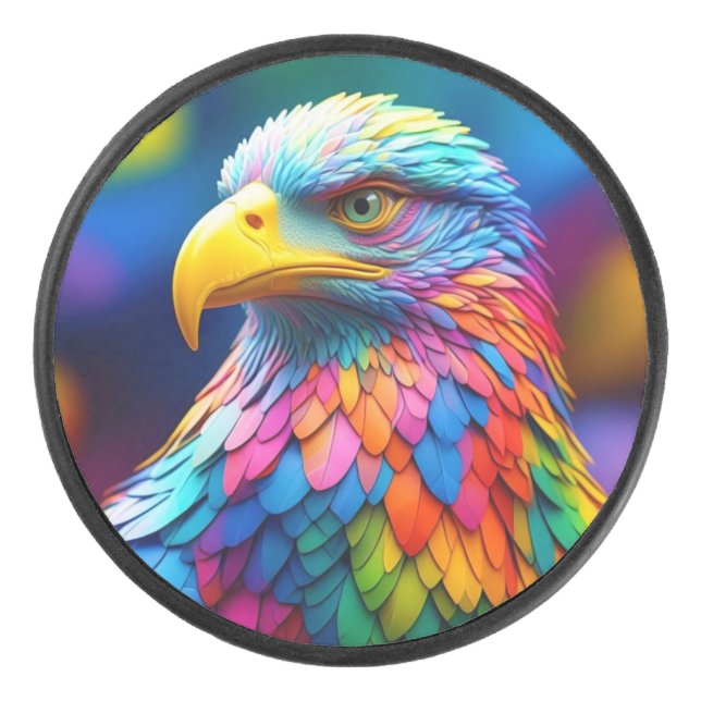 Rainbow Coloured Bald Eagle-65456 Hockey Puck (Front)