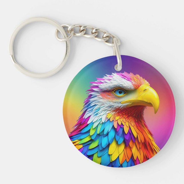 Rainbow Coloured Bald Eagle-65456 Key Ring (Front)
