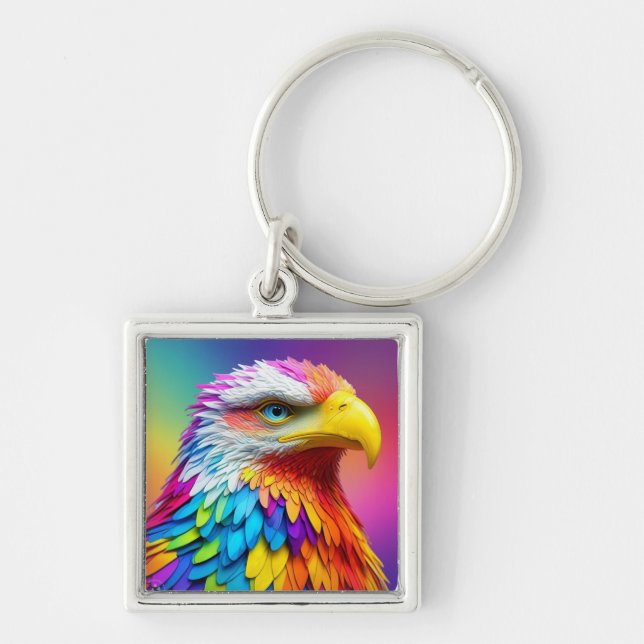 Rainbow Coloured Bald Eagle-65456 Key Ring (Front)